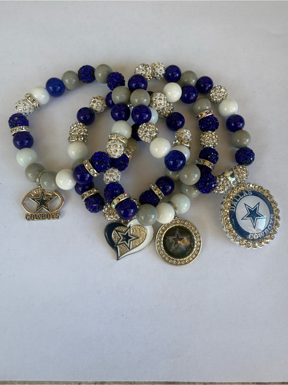 NFL Dallas Cowboys Blue, White & Gray Beaded Charm Bracelet Set